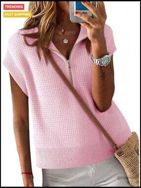 Half Zip Cropped Lightweight Knit Sweater Vest